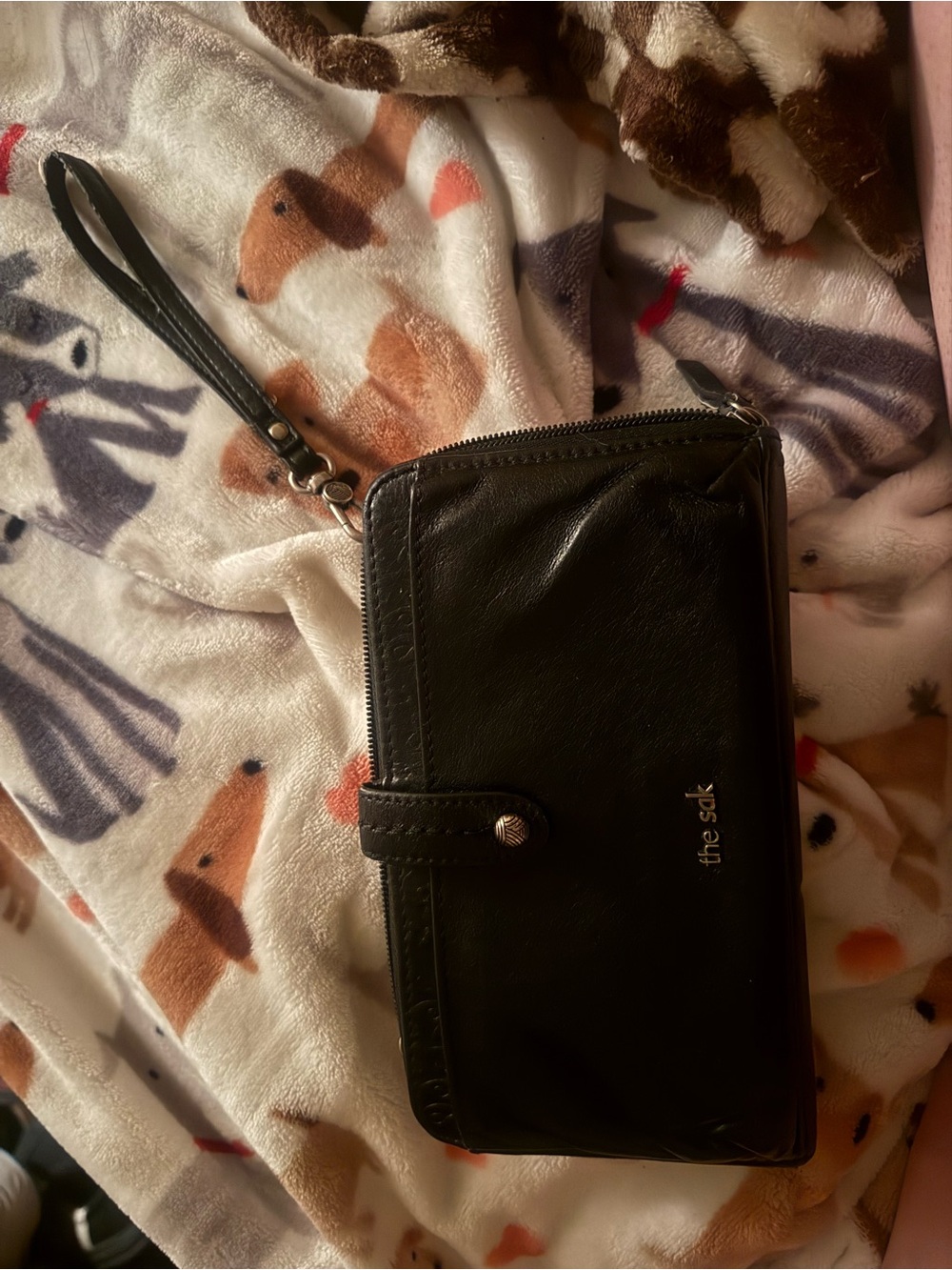 The Sak Black Leather Wristlet Wallet with Strap